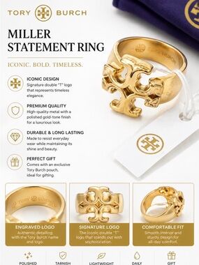 Tory Burch Gold Double-T Openwork Ring